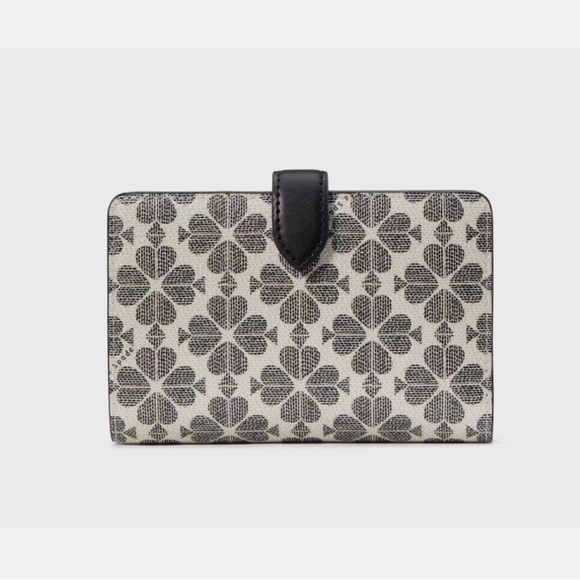 NEW Kate Spade KG488 Signature Spade Flower Medium Compact Bifold Wallet BLACK - Picture 3 of 5